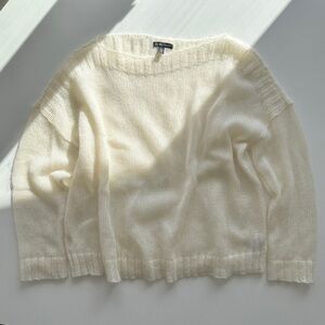 Eileen Fisher Mohair Boatneck Sweater Off-White Italian Yarn Women's L Large